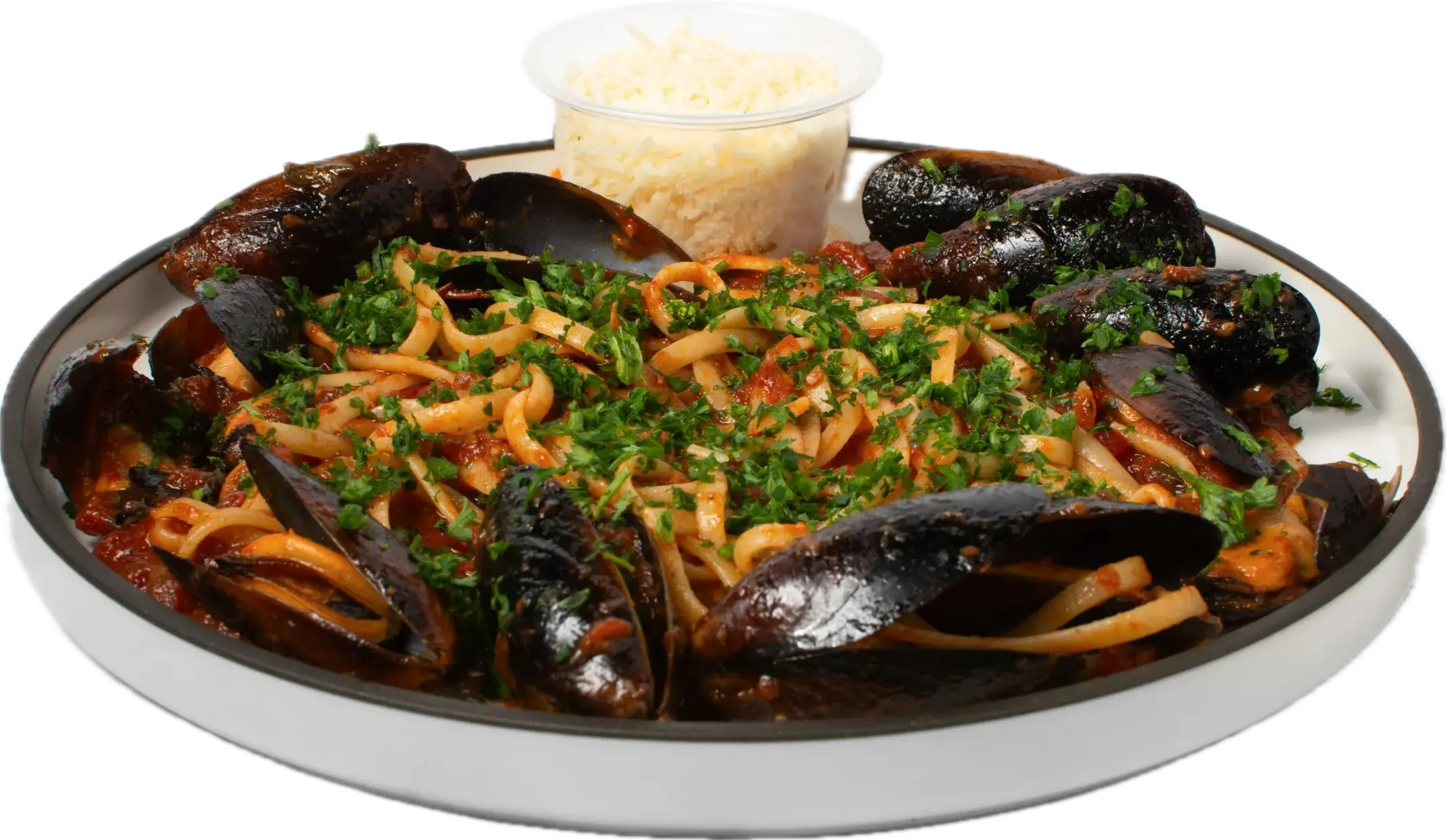 Mussels over Linguine